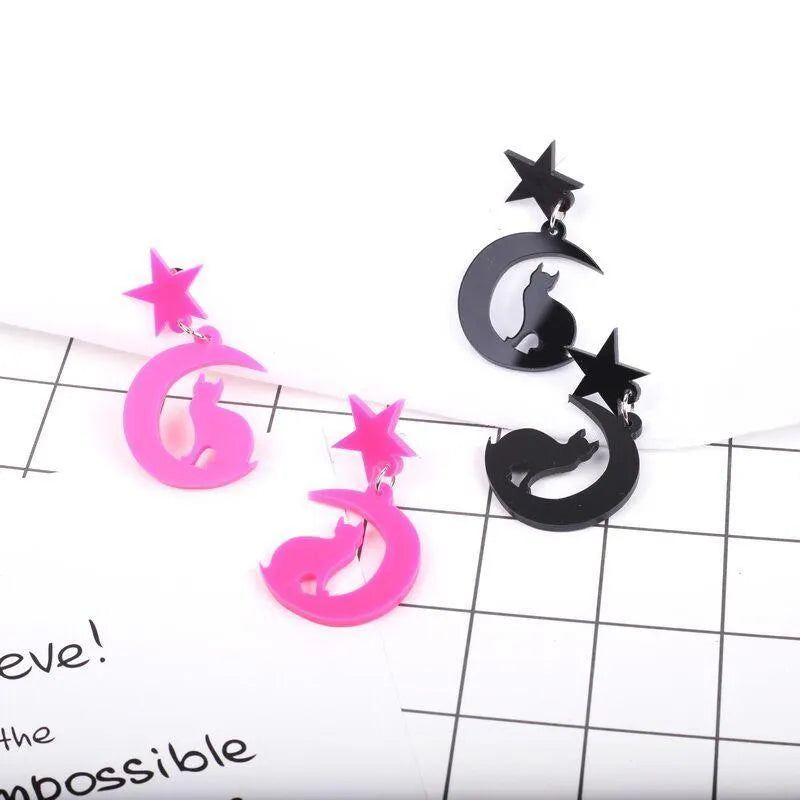 Luna Sailor Moon Star Cat Black Earrings