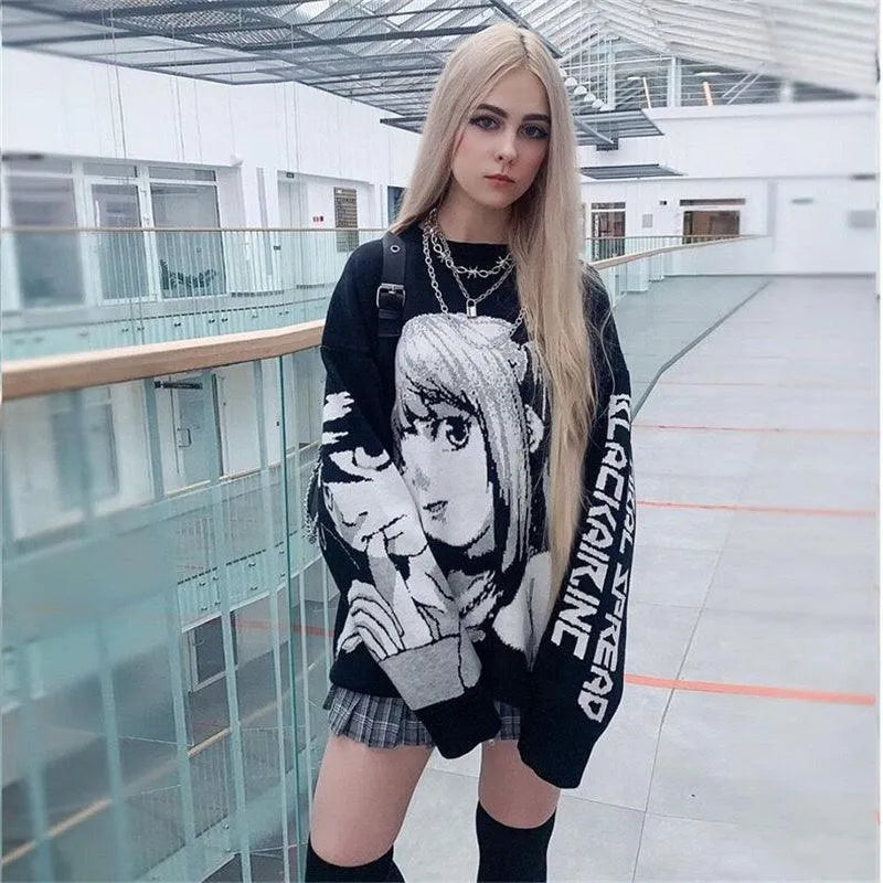 Comic Girl Print Pullover Sweater