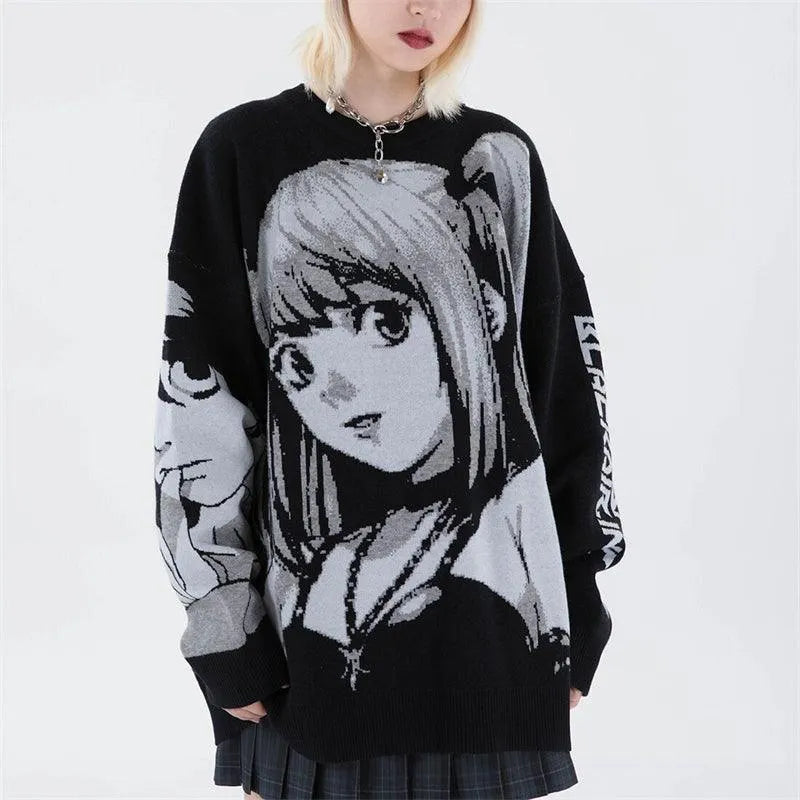 Comic Girl Print Pullover Sweater
