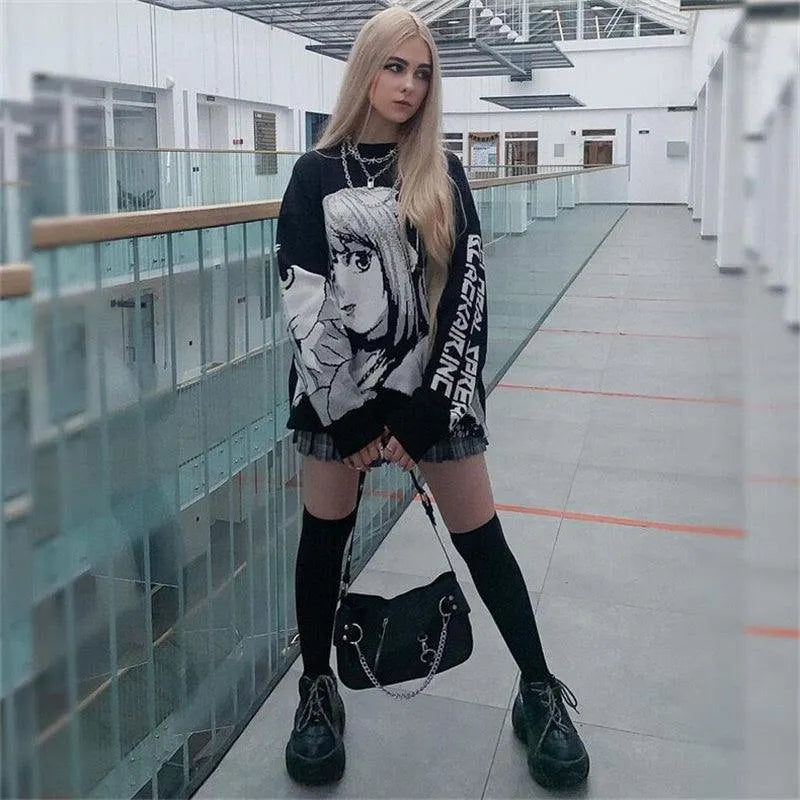 Comic Girl Print Pullover Sweater