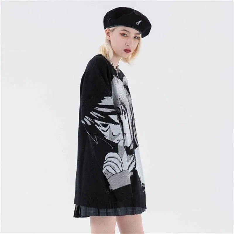 Comic Girl Print Pullover Sweater