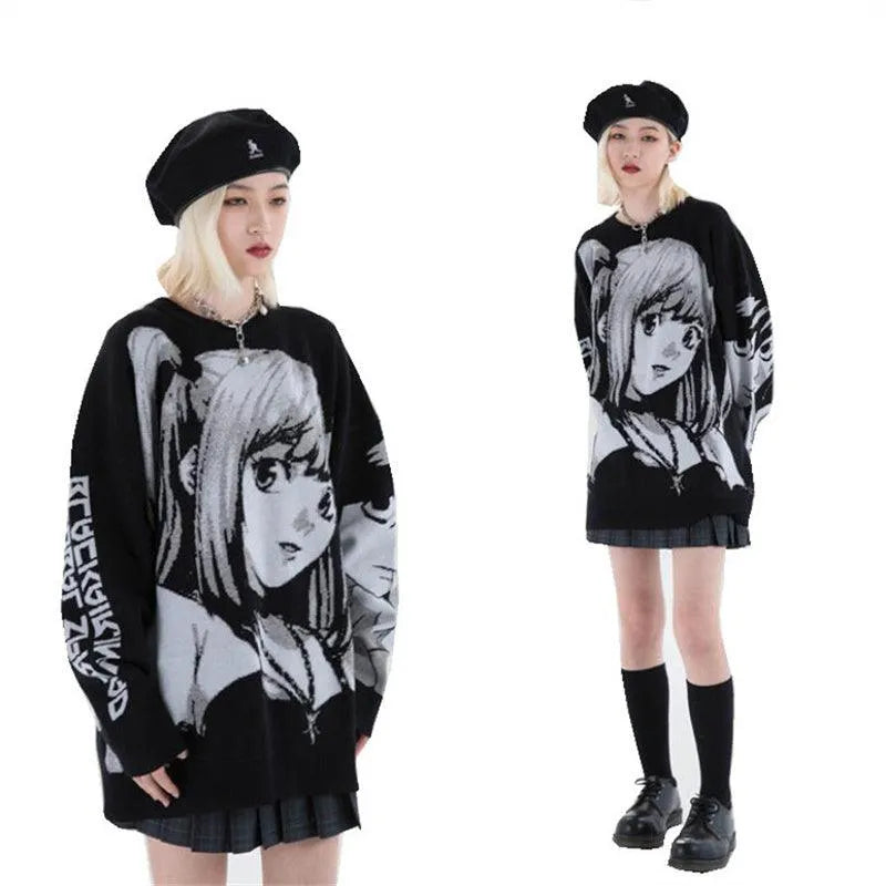 Comic Girl Print Pullover Sweater