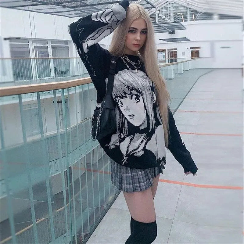 Comic Girl Print Pullover Sweater
