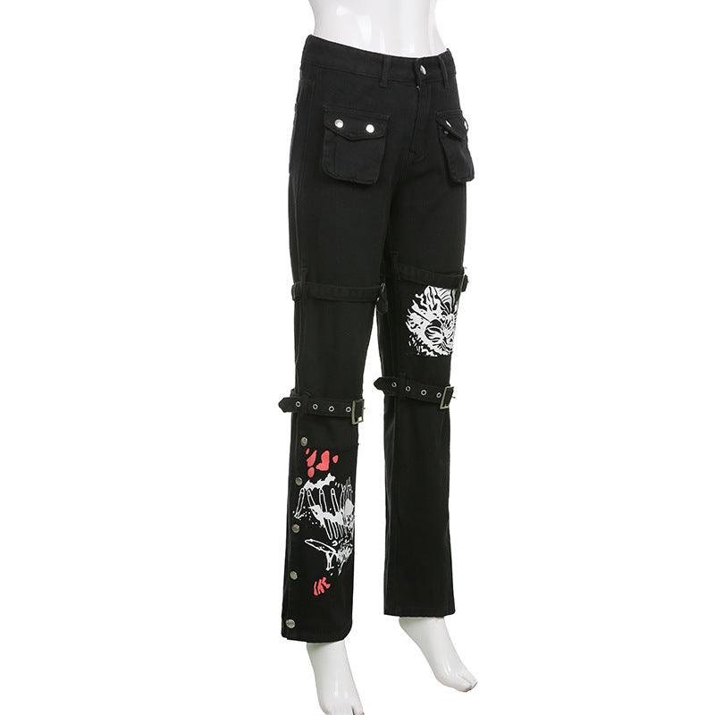 Horn Non Mainstream Rivet Gas Hole Pants