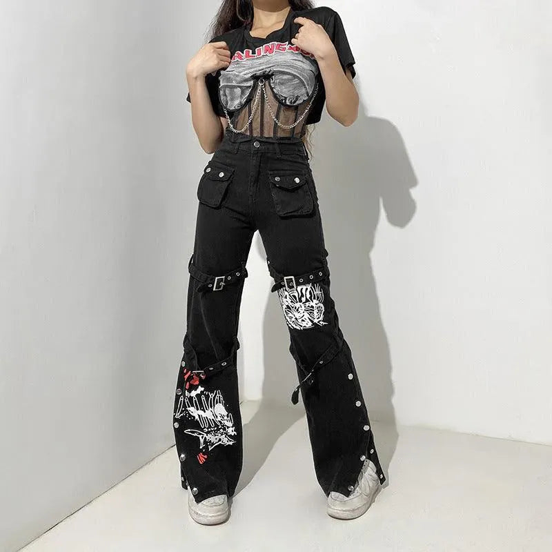 Horn Non Mainstream Rivet Gas Hole Pants