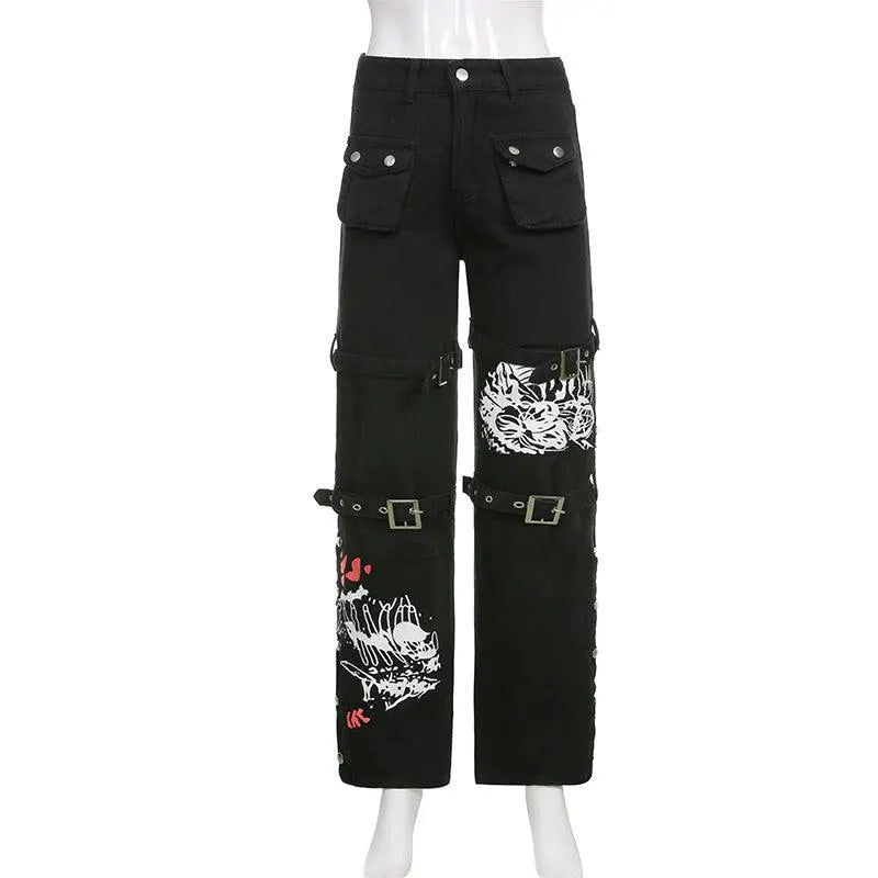 Horn Non Mainstream Rivet Gas Hole Pants
