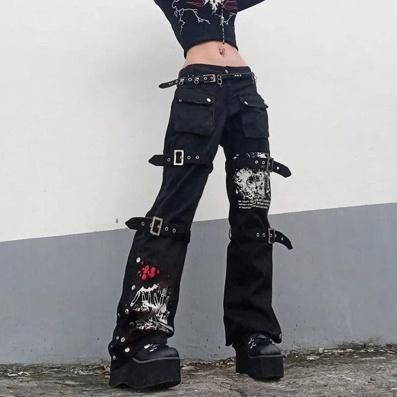 Horn Non Mainstream Rivet Gas Hole Pants