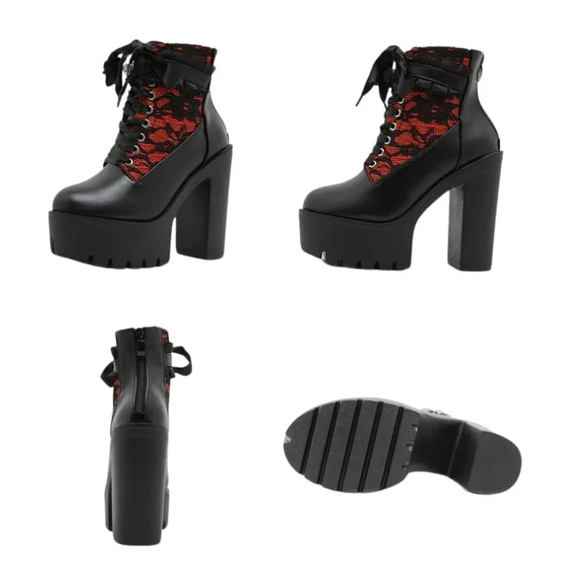 Color Block Lace Ankle Boots