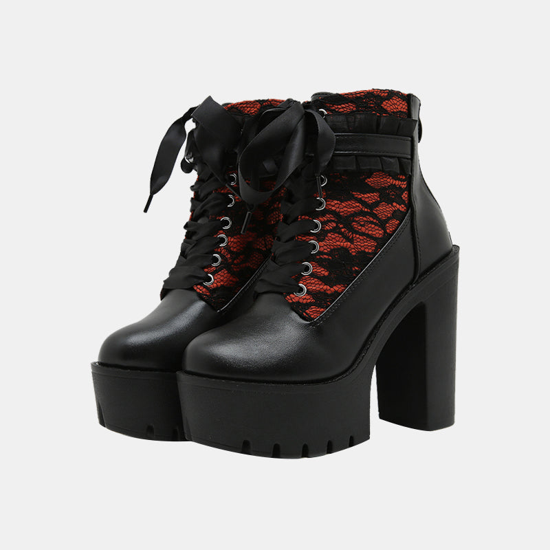 Color Block Lace Ankle Boots