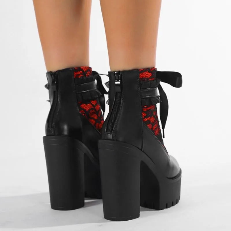 Color Block Lace Ankle Boots