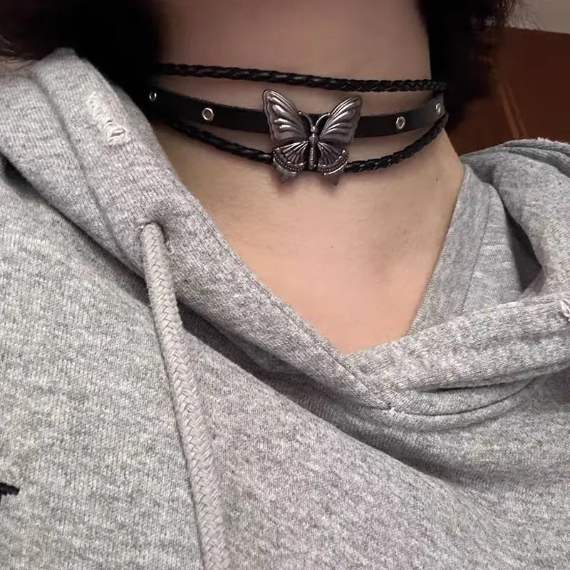 Dark Butterfly Rock Collar Choker
