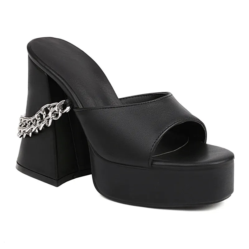 Dark Black Punk Chain Skull Sandals