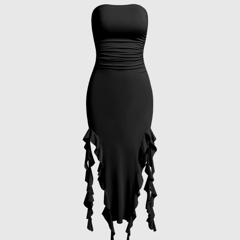 Gothic Beach Ruffles Tube Midi Dress