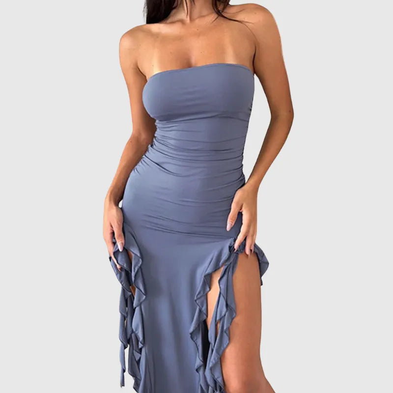 Gothic Beach Ruffles Tube Midi Dress