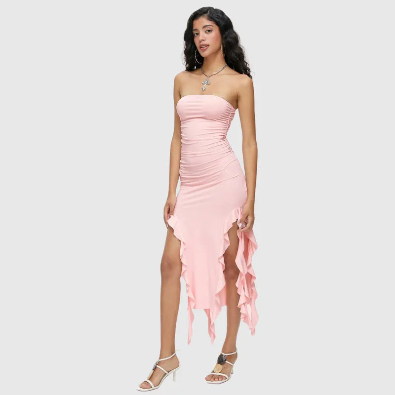 Gothic Beach Ruffles Tube Midi Dress