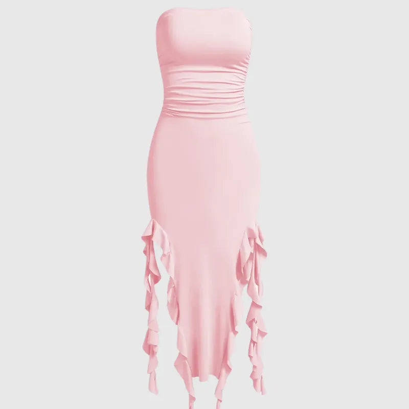 Gothic Beach Ruffles Tube Midi Dress
