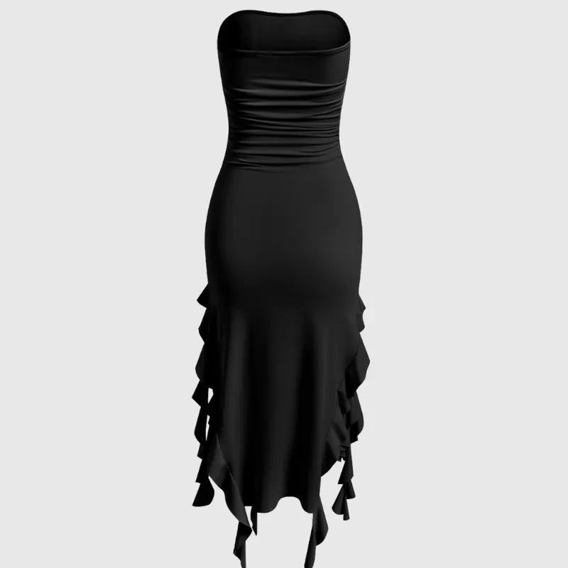 Gothic Beach Ruffles Tube Midi Dress
