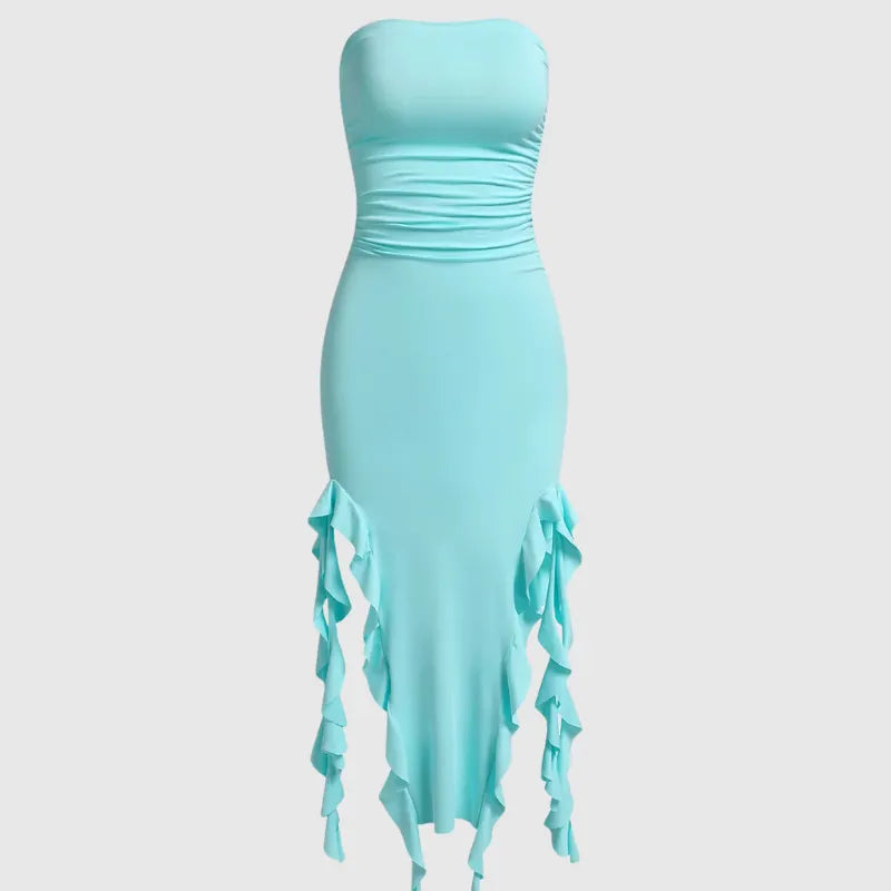 Gothic Beach Ruffles Tube Midi Dress