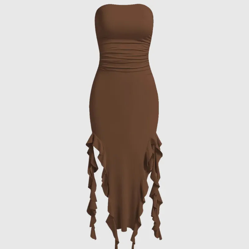 Gothic Beach Ruffles Tube Midi Dress