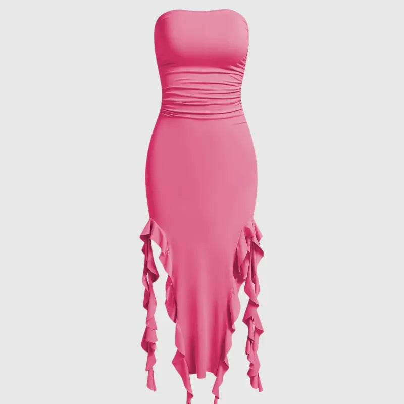 Gothic Beach Ruffles Tube Midi Dress