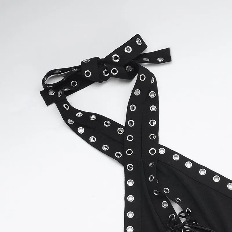 Dual-Wear Halter Neck Dress and Lace-up Romper