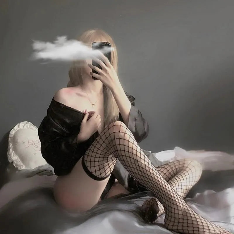Bow Over The Knee Fishnet Stockings