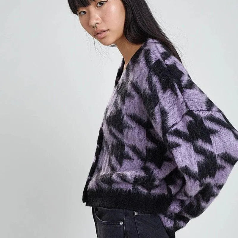 Houndstooth Check Mohair Cardigan