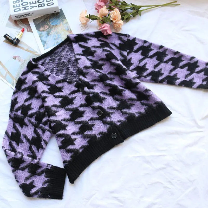 Houndstooth Check Mohair Cardigan