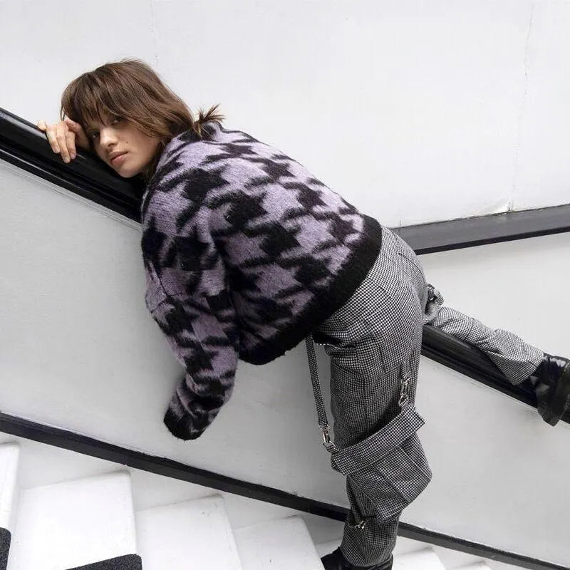 Houndstooth Check Mohair Cardigan
