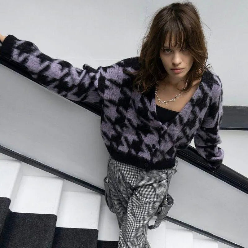 Houndstooth Check Mohair Cardigan