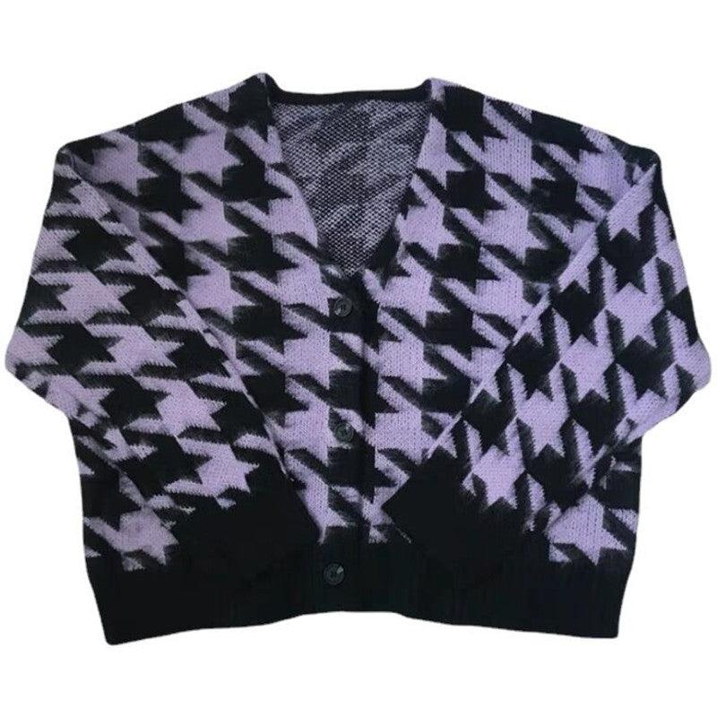 Houndstooth Check Mohair Cardigan