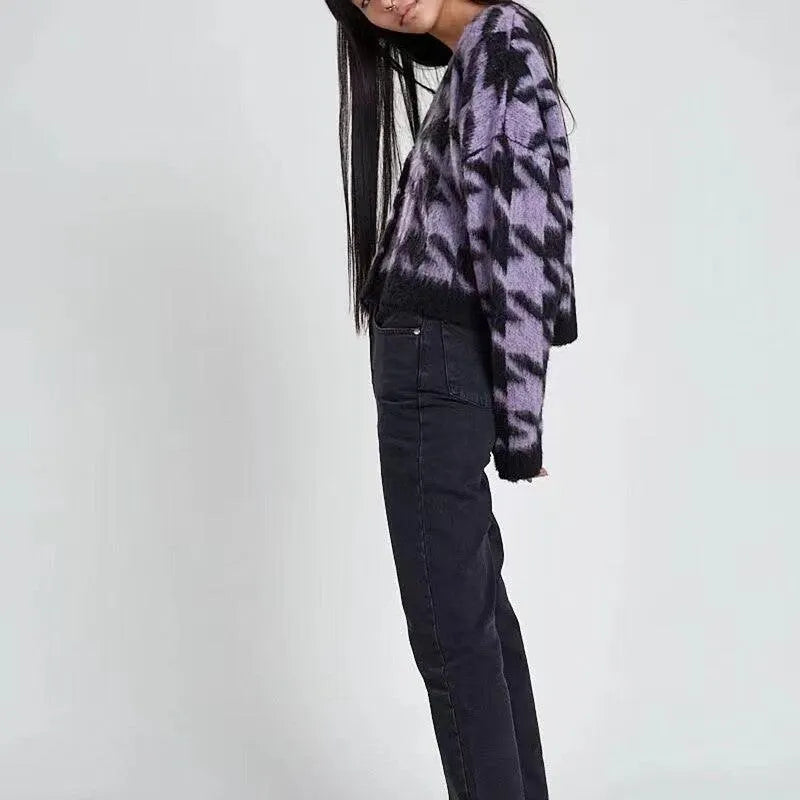 Houndstooth Check Mohair Cardigan