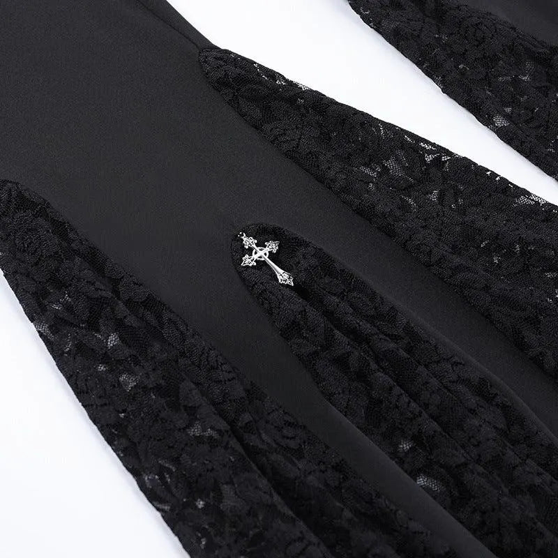 Gothic Dark Lace Flared Pants
