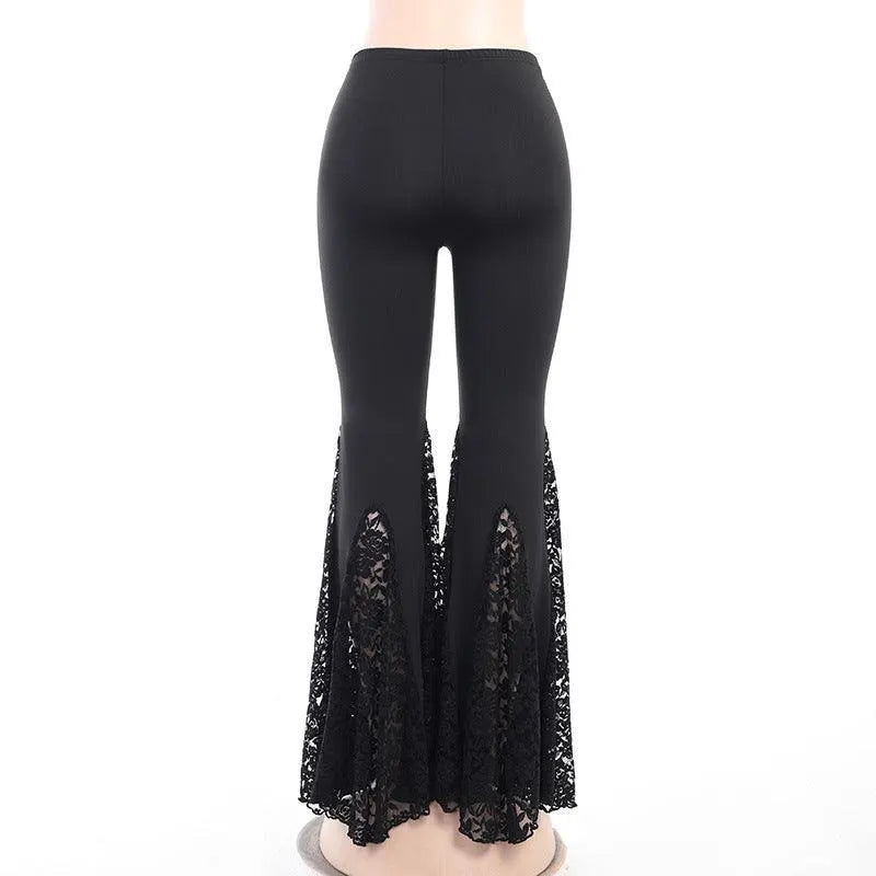 Gothic Dark Lace Flared Pants