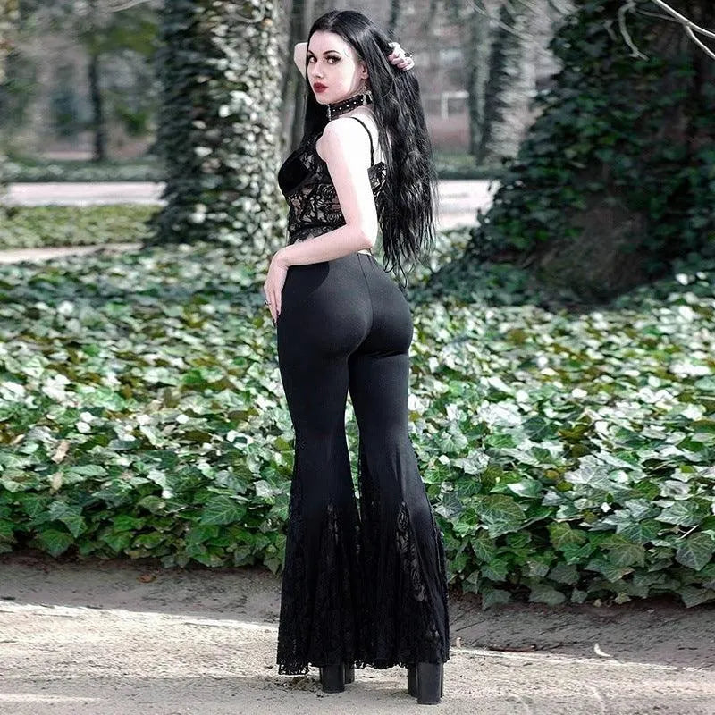 Gothic Dark Lace Flared Pants