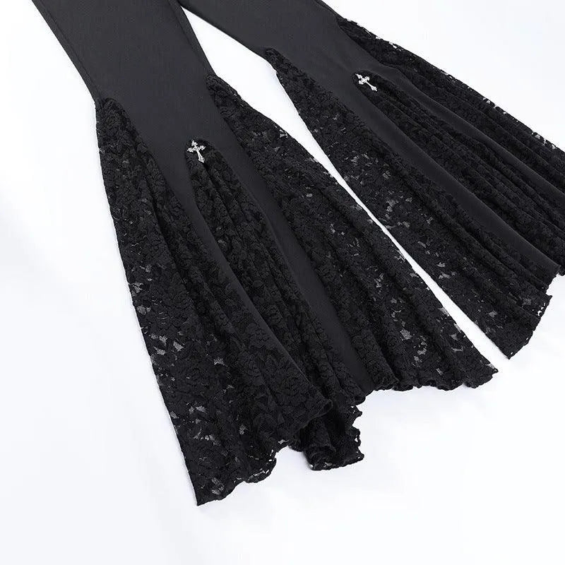 Gothic Dark Lace Flared Pants