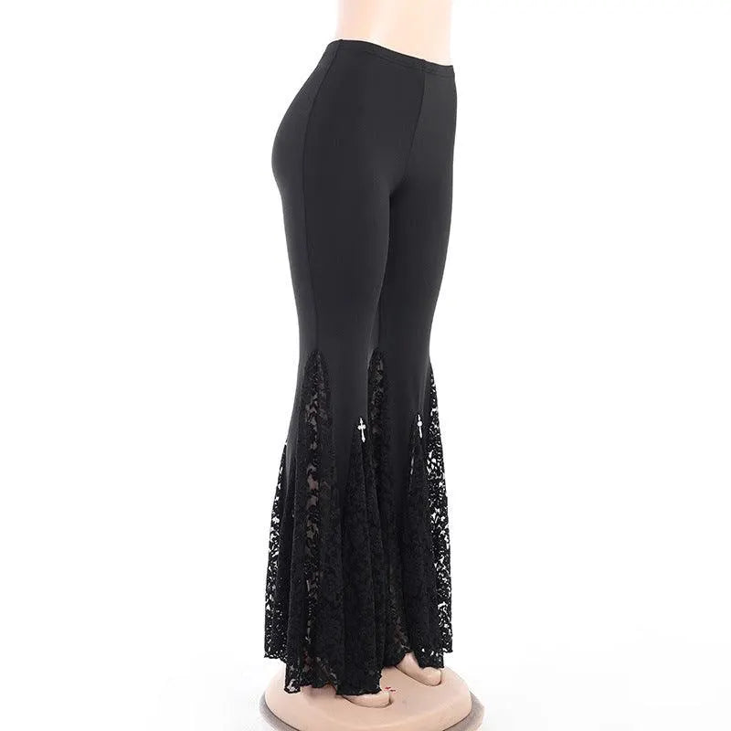 Gothic Dark Lace Flared Pants