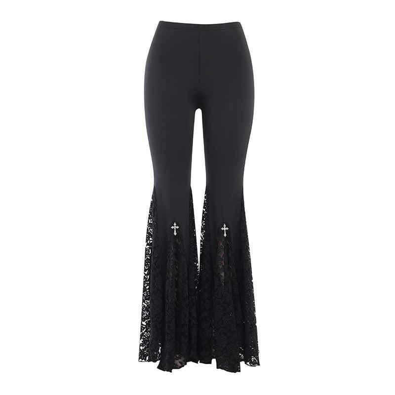 Gothic Dark Lace Flared Pants