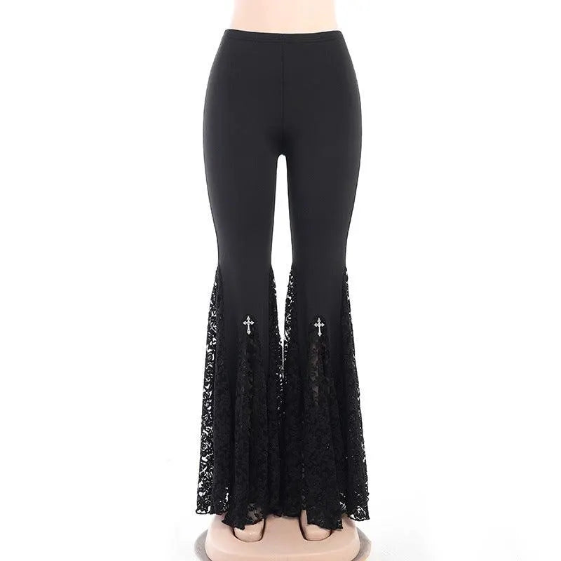 Gothic Dark Lace Flared Pants