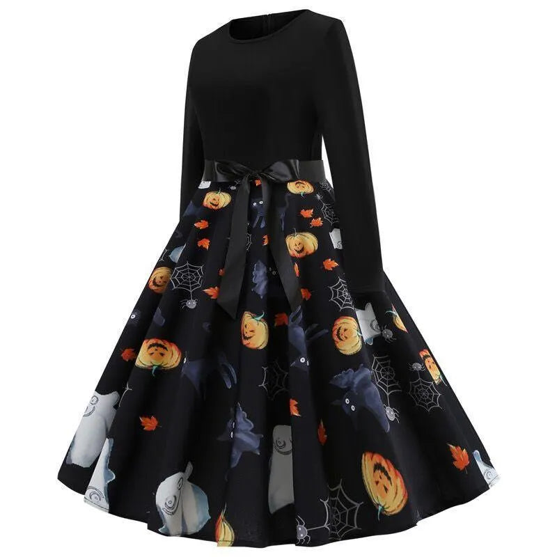 Halloween Skulls and Bats Bow Dress