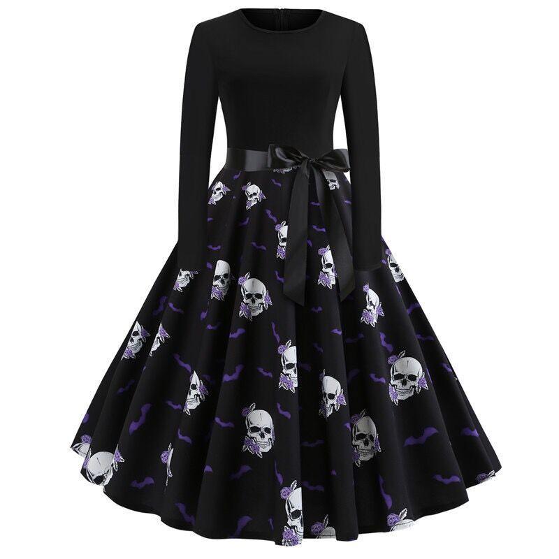 Halloween Skulls and Bats Bow Dress