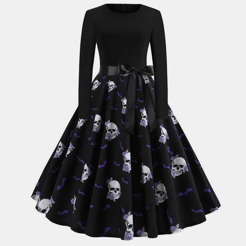 Halloween Skulls and Bats Bow Dress