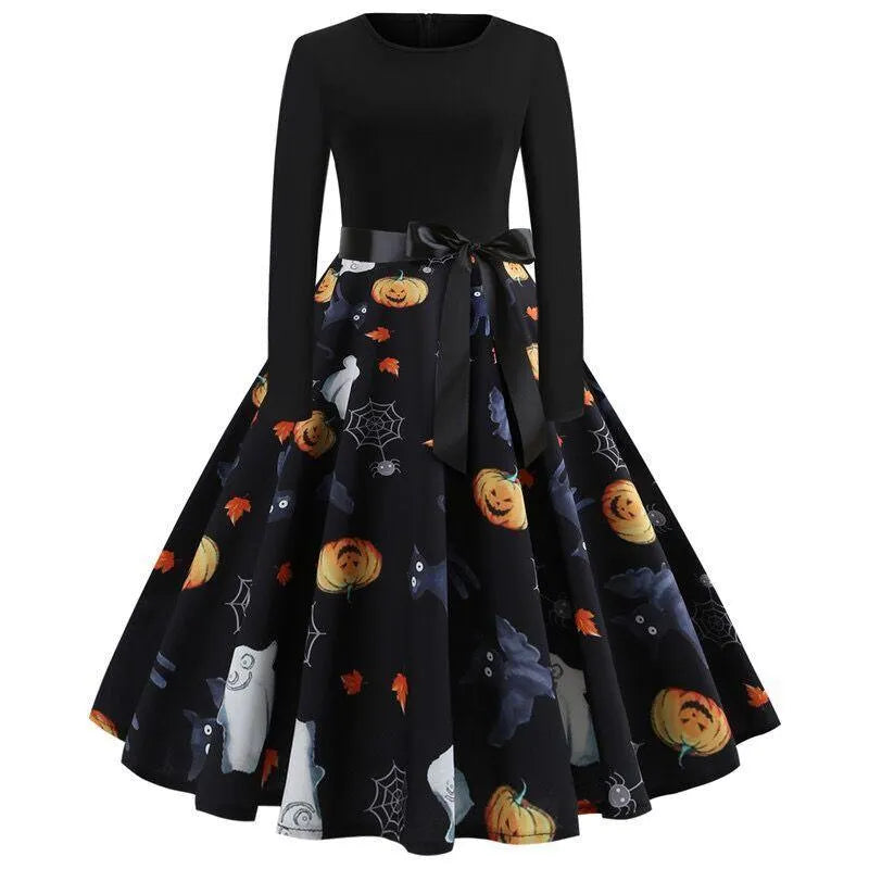 Halloween Skulls and Bats Bow Dress