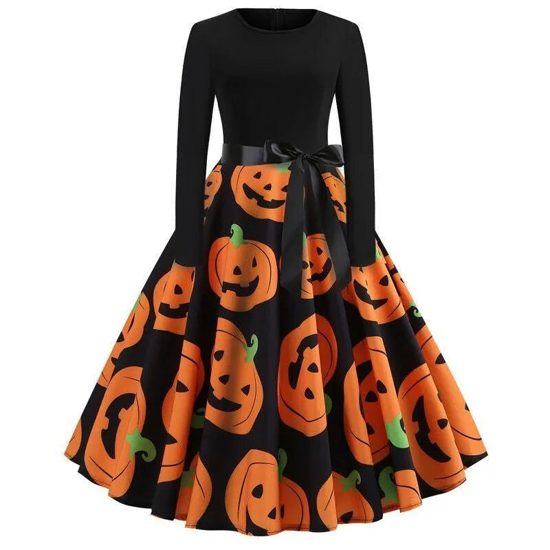 Halloween Skulls and Bats Bow Dress