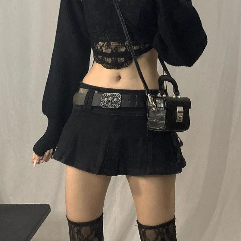 Street Hot Girl Denim Pleated Skirt