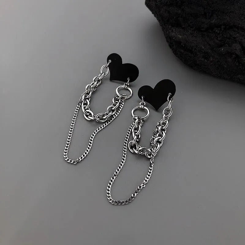 Black Heart Chain Earrings