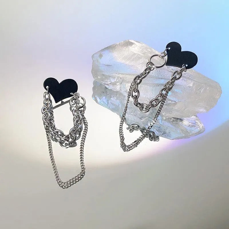 Black Heart Chain Earrings