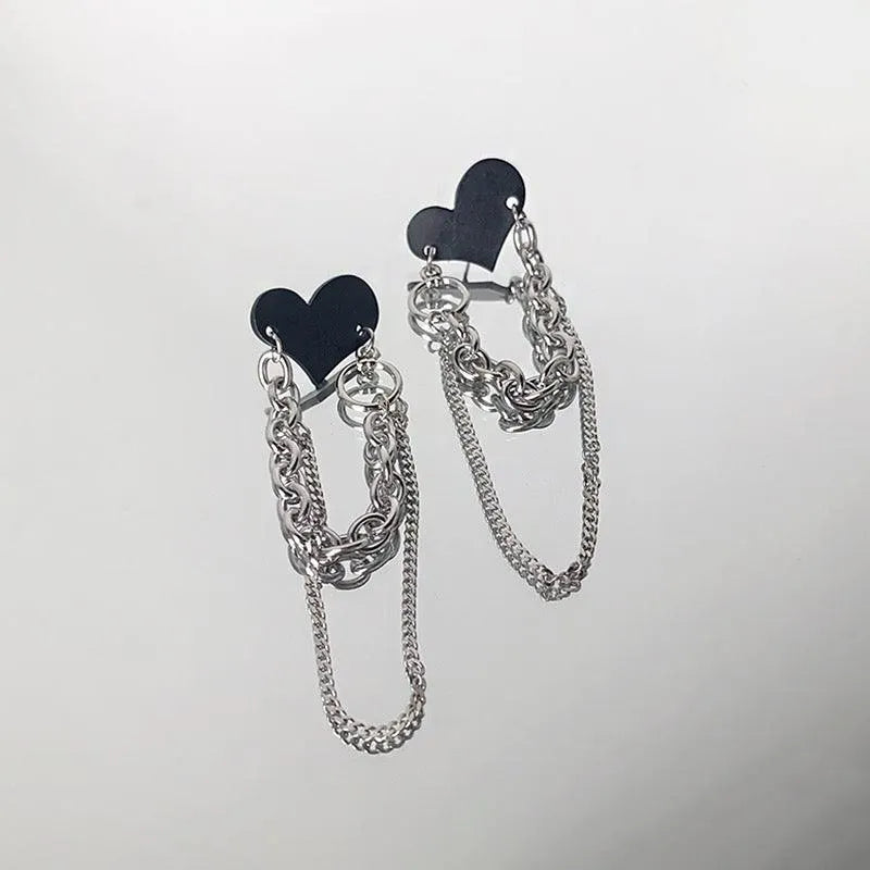 Black Heart Chain Earrings