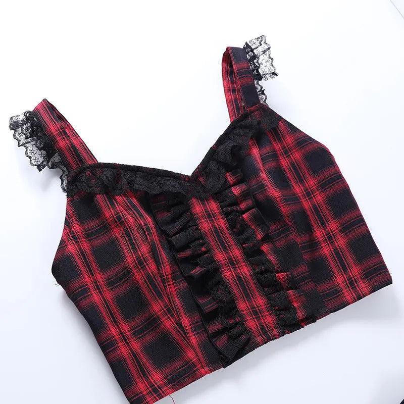 Every Breath You Take Plaid Lace Top and Skirt Set