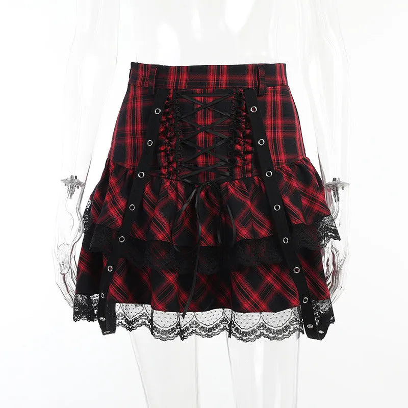 Every Breath You Take Plaid Lace Top and Skirt Set